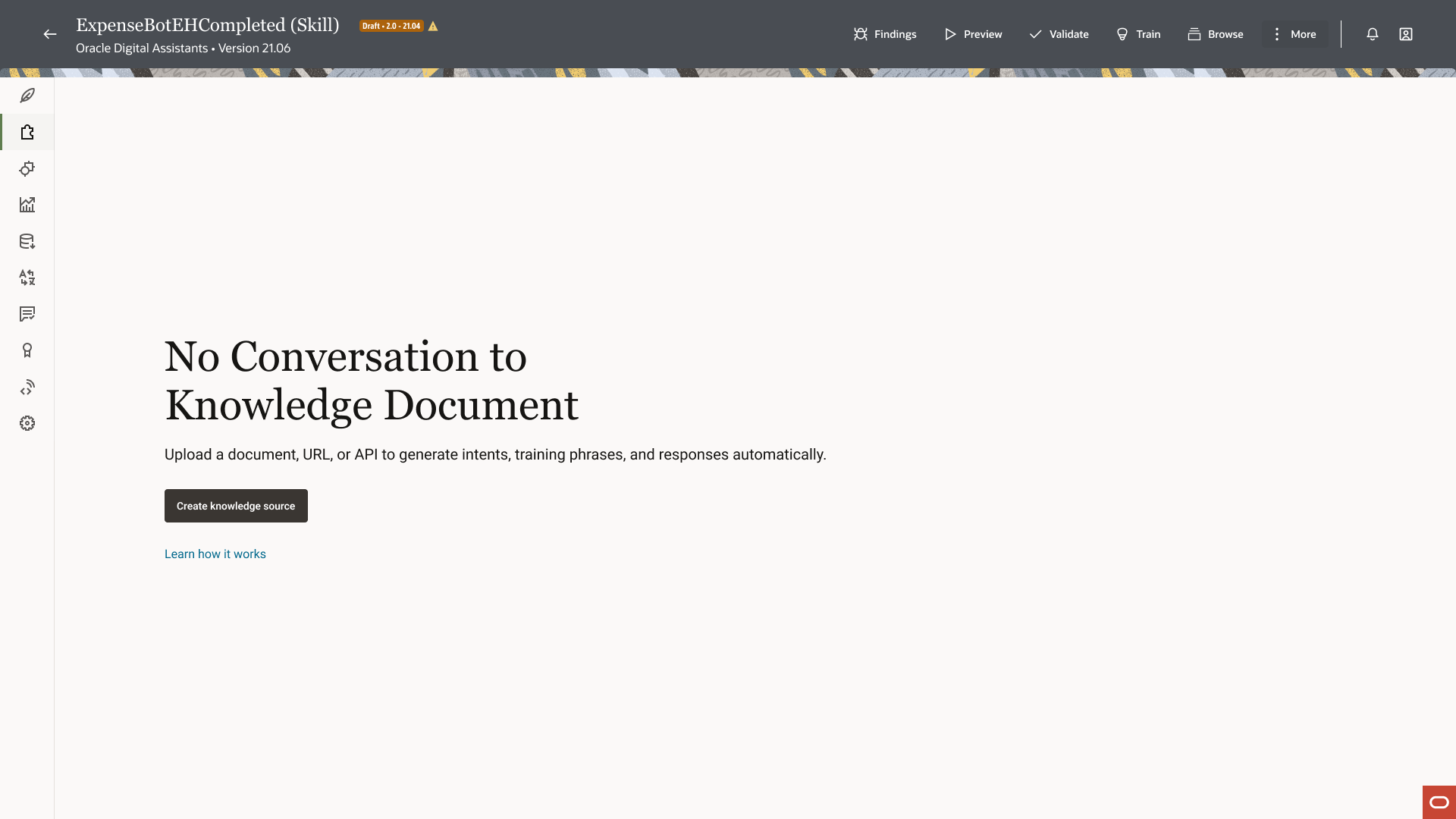 Conversations to Knowledge empty state for adding enterprise knowledge sources.